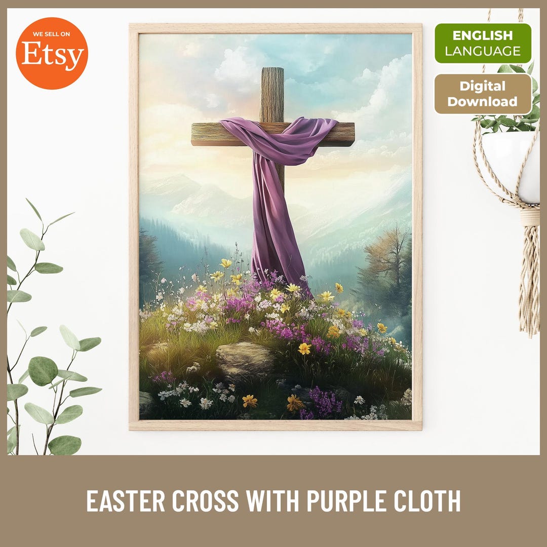 Easter Cross Print: Purple Cloth, Christian Wall Art (digital Download ...