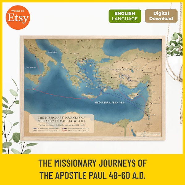 Apostle Paul's Journeys Map: New Testament Bible Study (Digital Download)