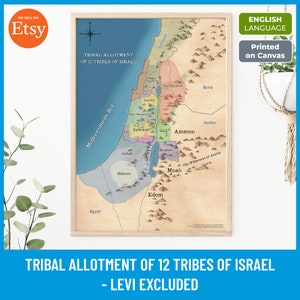 Tribal Allotment of 12 Tribes of Israel (Levi Excluded), Printable Bible Map, Promised Land, Old Testament, Christian Wall Art, Canvas Print