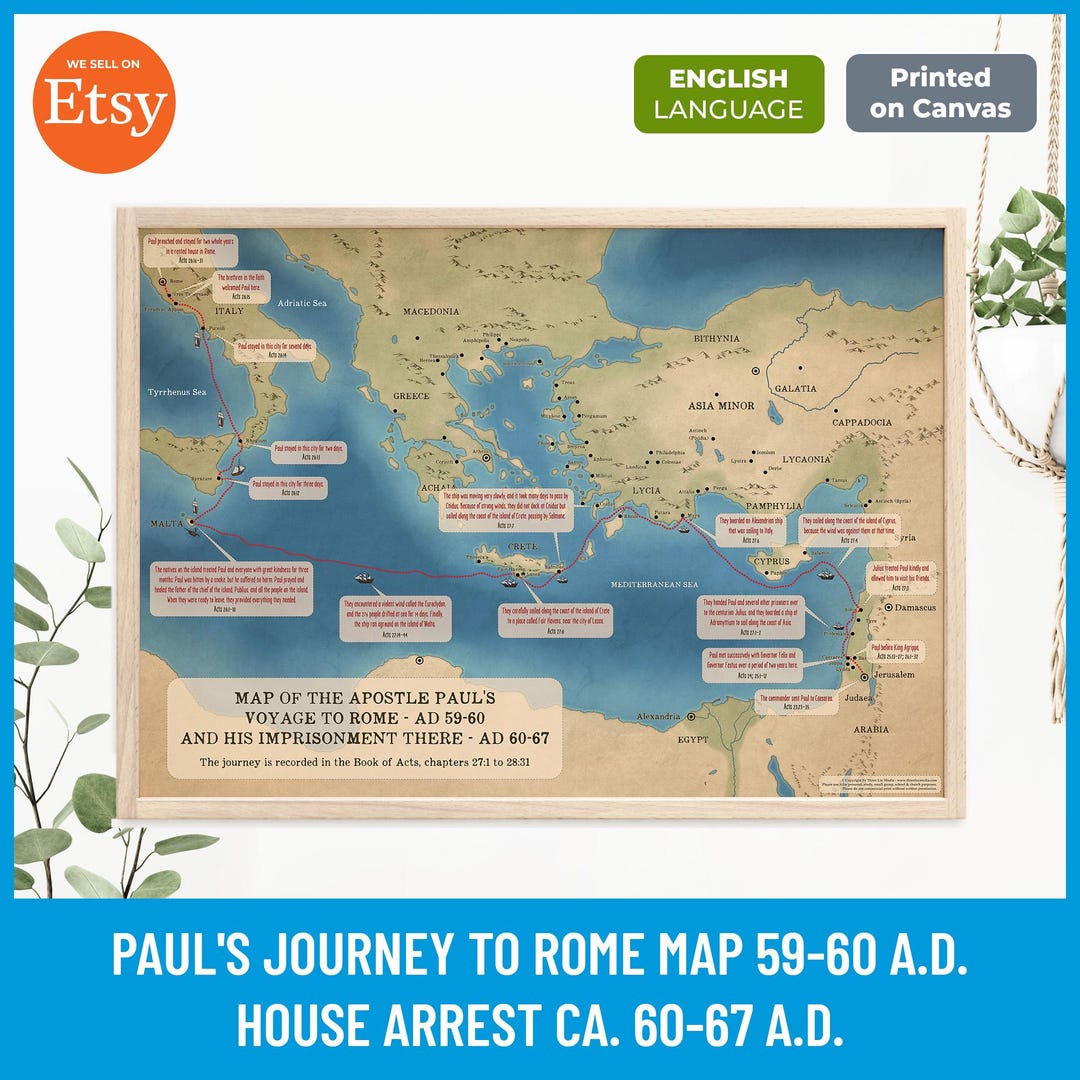 Paul's Journey to Rome Map: Bible Study Christian Wall Art - Etsy