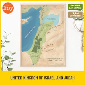 Vereinigten Königreich von Israel Jehuda Karte, druckbare Bibelkarte, König David und Salomons Herrschaft, altes Testament, christliche Lehre, sofortiger Download