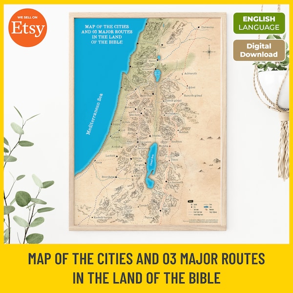 Bible Map: Ancient Cities & Roads of Old Testament (Instant Download)