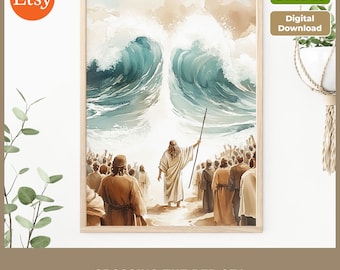 Moses am Roten Meer Aquarell Print: Christliche Wohnkultur (Digitaler Download)
