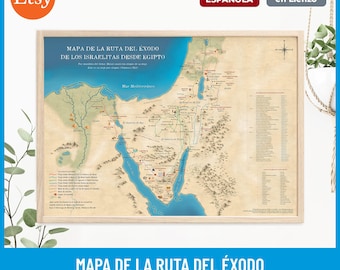 Mappa del percorso dell'Esodo: stampa su tela della storia della Bibbia, arte murale cristiana