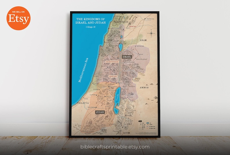 Kingdoms of Israel & Judah Map, Printable Bible Map, Divided Kingdom ...