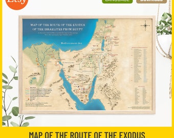 Map of the Exodus Route from Egypt, Printable Bible Map, Israelite Journey, Old Testament Geography, Bible Study Teaching, Instant Download