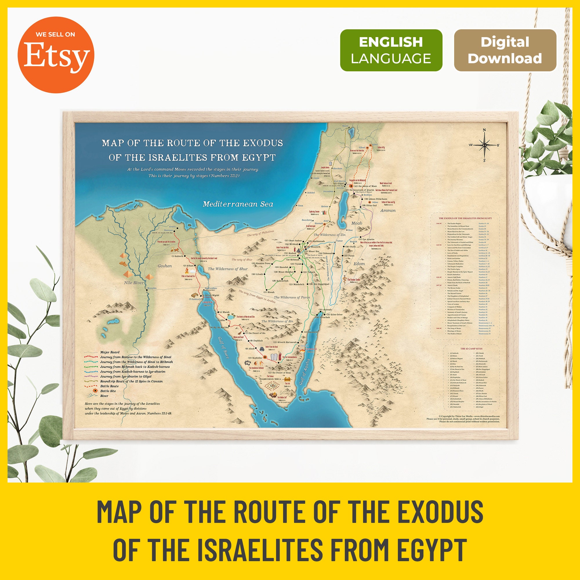 Map of the Route of the Exodus of the Israelites From Egypt Printable Bible Maps for Study and