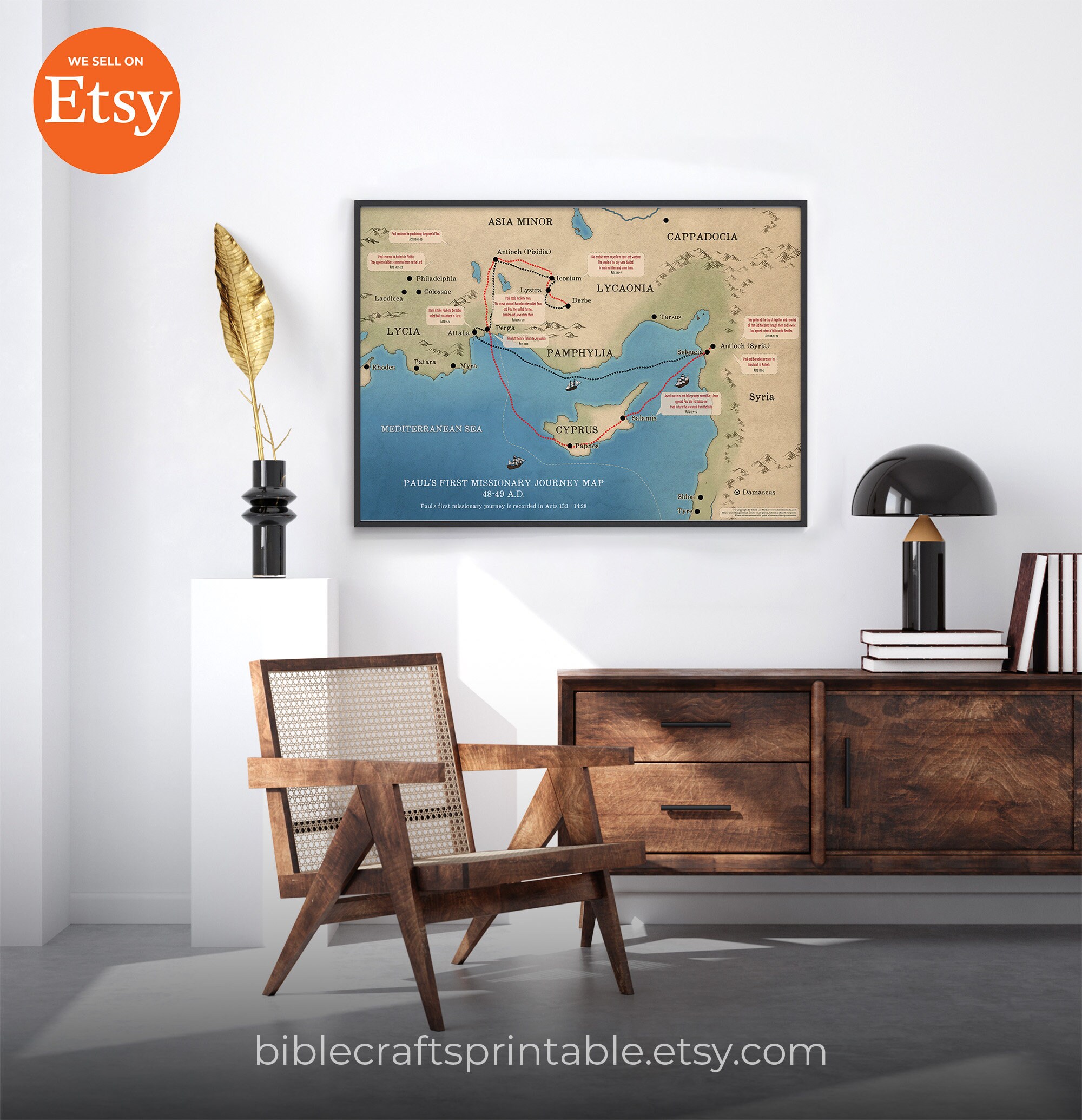 Paul's First Missionary Journey Map 48-49 AD Printable Bible Maps for ...