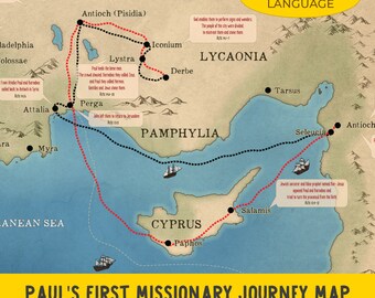 Paul's first missionary journey map 48-49 A.D. Bible Maps, (Download Printable)