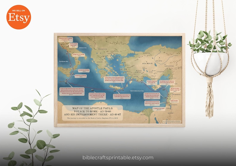 Paul's Journey to Rome Map: Bible Study Christian Wall Art - Etsy
