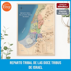 Reparto Tribal De Las Doce Tribus De Israel, Promised Land Division, Printable Bible Map, Old Testament, Christian Wall Art, Canvas Print