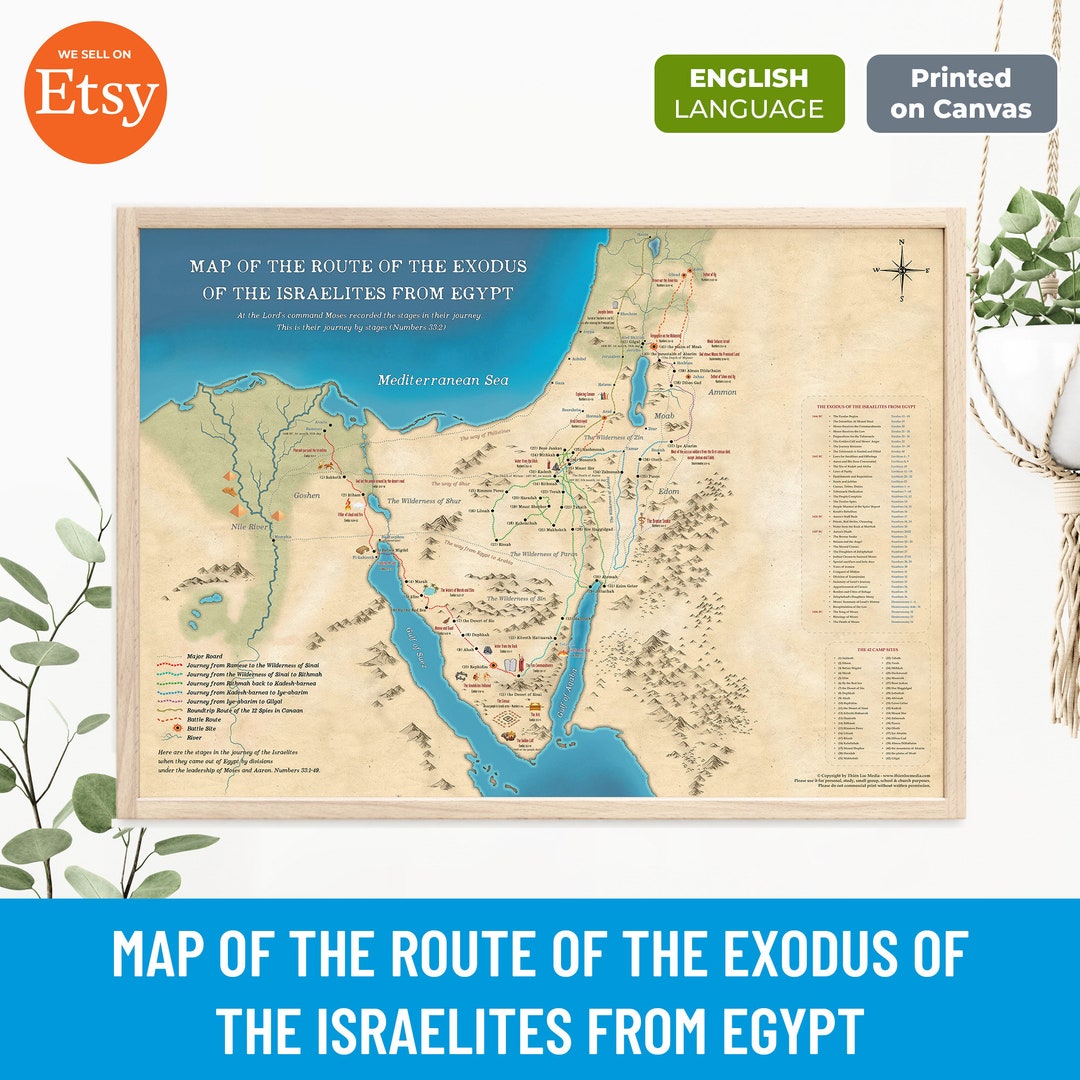 Exodus Route Map, Bible Study Printable, Journey of Israelites, Religious Art Decor printed on