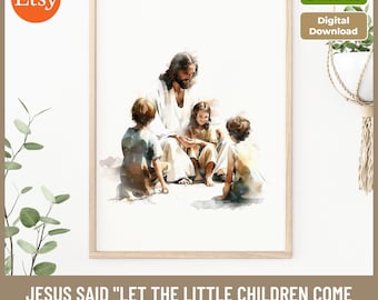Jesus Teaching Children Watercolor Print: Christian Nursery Art (Digital Download)