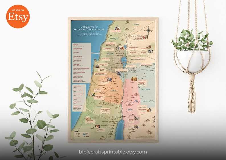 Map of Jesus' Ministry in Israel, Printable Bible Map, New Testament