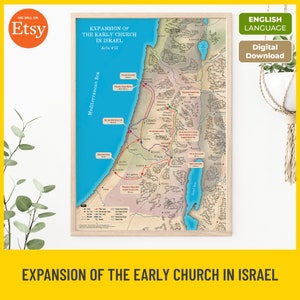 Erweiterungskarte der frühen Kirche, druckbare Bibelkarten, christliche Geschichte Israels, Bibelstudien-Lehrmittel, religiöse Karte für den digitalen Download