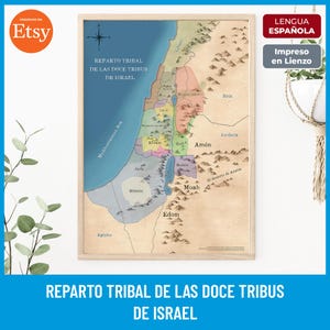 Reparto Tribal De Las Doce Tribus De Israel (No Incluye a la Tribu de Leví) Printable Bible Map, Old Testament, Wall Art, Canvas Print