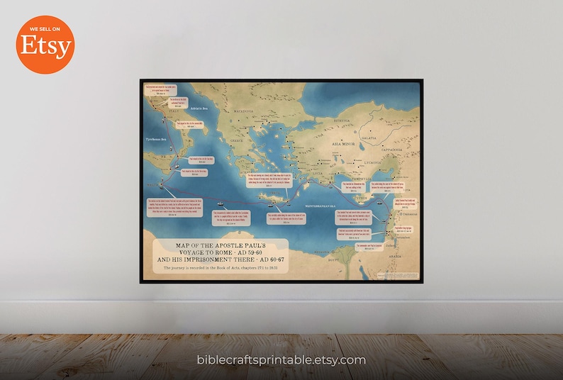Paul's Journey to Rome Map: Bible Study Poster (digital Download) - Etsy