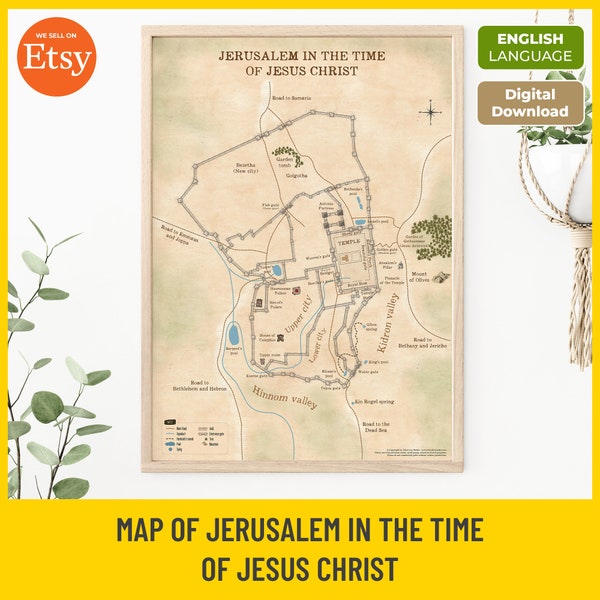Jerusalem Map in the Time of Jesus: Holy Land Bible Map (Digital Download)