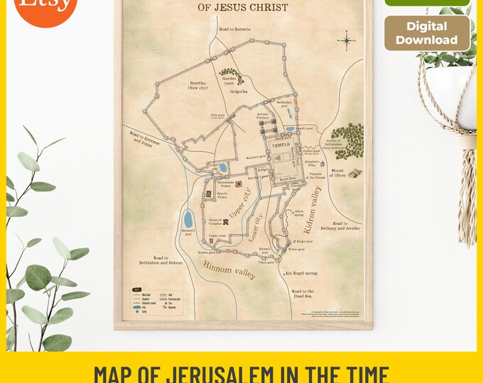 Jerusalem Map in the Time of Jesus: Holy Land Bible Map (digital ...