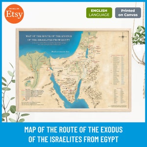 Karte der Exodus- Route, der Reise der Juden aus Ägypten, Bibel Karte, Altes Testament Studium, Christliche Wandkunst, Leinwanddruck