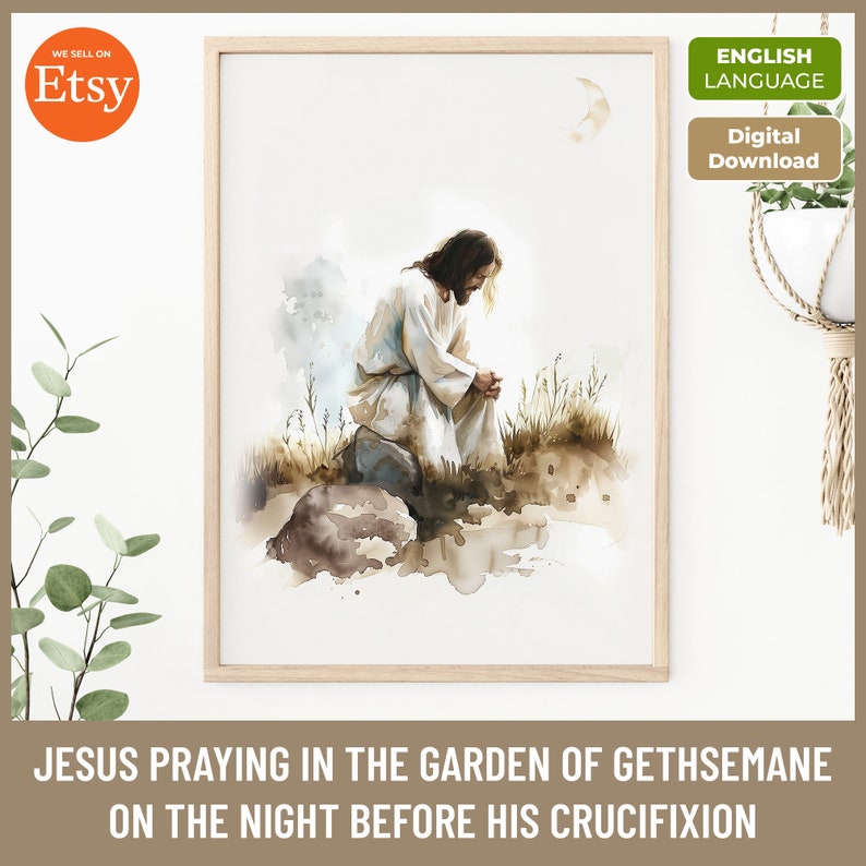 Jesus Praying Watercolor Print: Garden of Gethsemane Christian Art ...