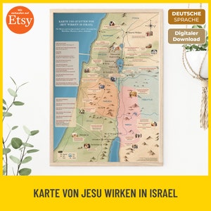 Karte von Jesu Wirken in Israel, Druckbare Bibelkarte, Neues Testament, Bibelstudium & Unterricht, Christliche Lernhilfe, Sofort-Download