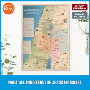 Mapas del Ministerio de Jesús en Israel, Mapas Bíblicos Imprimibles, Nuevo Testamento, Estudio Bíblico, Enseñanza Cristiana Impreso en Lienzo