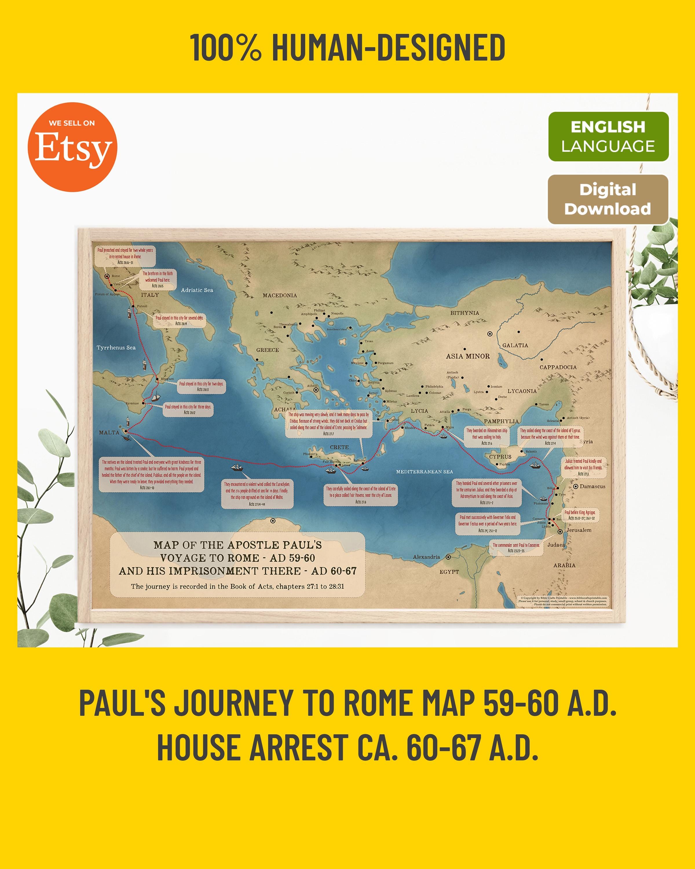 Paul's Journey to Rome Map: Bible Study Poster (digital Download) - Etsy