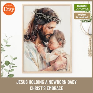 Jesus Holding Baby Watercolor Print: Christian Nursery Decor (Digital Download)