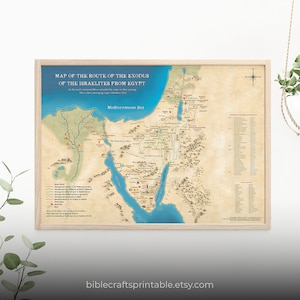May include: A printable map of the route of the Exodus of the Israelites from Egypt. The map is in a light brown color with blue, green, and red accents. The map shows the route of the Israelites from Egypt to the Promised Land. The map is titled "Map of the Route of the Exodus of the Israelites from Egypt".
