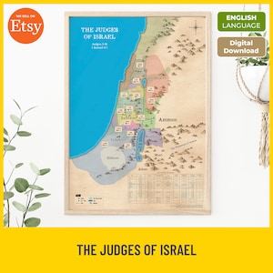 Richter von Israel Bibel Karte, druckbare Bibel Karte, Studium des alten Testaments, Orte der Biblischen Richter, christliches Lernen, Sofort Download