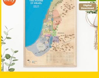 Judges of Israel Bible Map, Printable Bible Map, Old Testament Study, Biblical Judges Locations, Christian Learning, Instant Download