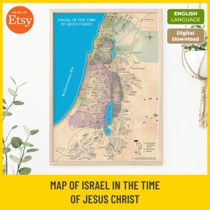 Kaart van Israël in de tijd van Jezus, afdrukbare bijbelkaart, geografie van het nieuwe testament, kaart Jezus ministerie, bijbelstudieonderwijs, digitale download