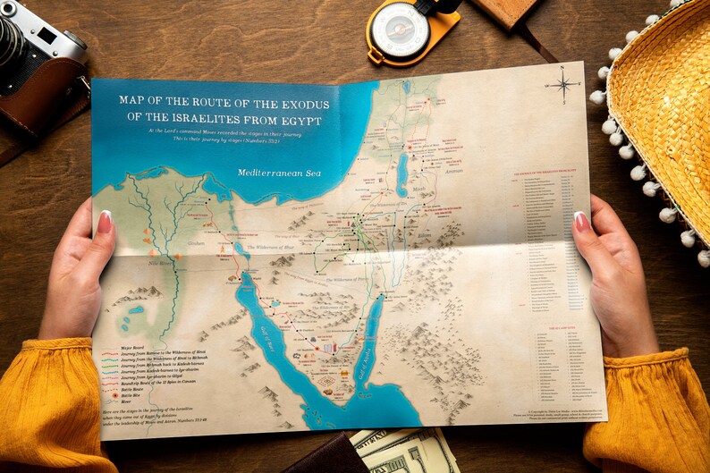 Map of the Route of the Exodus of the Israelites From Egypt, Bible Maps ...