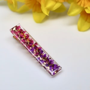 Real Pressed Flower Barrette, Pink/ Purple Hair Clip, Real Pressed Flowers, Resin Hair Clip, Hair Accessory