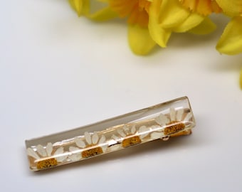 Pressed Daisy Resin Hair Clip, Floral Barrette, Handmade Hair Accessory