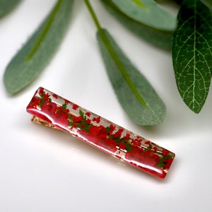 Red Flower Hair Clip, Pressed Flower Hair Clip, Real Pressed Flowers, Resin Hair Clip, Handmade Barrette, Flower Hair Accessory, Gold Metal