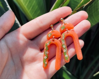 Terra Cotta Flower Earrings, Arch Earrings, Real Pressed Flowers,