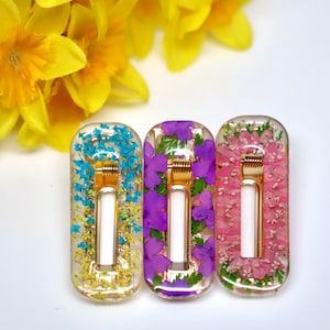 3 Pcs Real Pressed Flower Hair Clips, Set of Three Floral Clips, Resin Hair Clips, Real Pressed Flowers, Hair Accessory