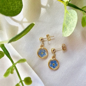 Tiny Flower Stud Earrings, Forget Me Not, Blue, Yellow, White Wildflowers, Gold Plated, Real Pressed Flowers, Resin Earrings, Gold Plated image 3