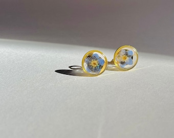 Forget Me Not Stud Earrings, Gold Plated Studs, Dainty, Resin Earrings, Real Pressed Flower Jewelry, Minimalist Accessories, Lightweight