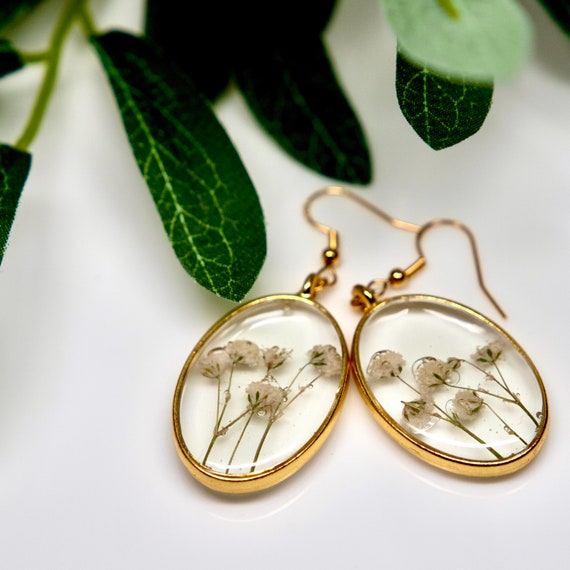 Teardrop Pressed Flower Earrings – Real Dried Flowers In Resin, Handmade Dangle Earrings For Women - View #8