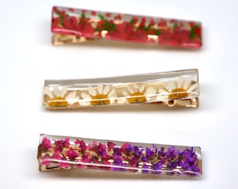 3 Pcs Real Pressed Flower Hair Clips, Set of Three Floral Clips, Resin Hair Clips, Real Pressed Flowers, Hair Accessory