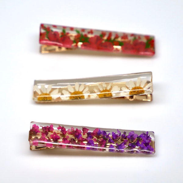 3 Pcs Real Pressed Flower Hair Clips, Set of Three Floral Clips, Resin Hair Clips, Real Pressed Flowers, Hair Accessory