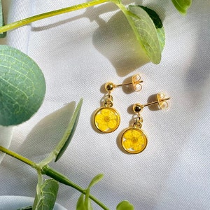 Tiny Flower Stud Earrings, Forget Me Not, Blue, Yellow, White Wildflowers, Gold Plated, Real Pressed Flowers, Resin Earrings, Gold Plated image 4