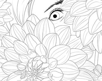 Adult Coloring Page, Instant Download, Printable (PDF, JPG, PNG), Floral Doodle Design, Nature Coloring Sheet, Relaxation and Mindfulness