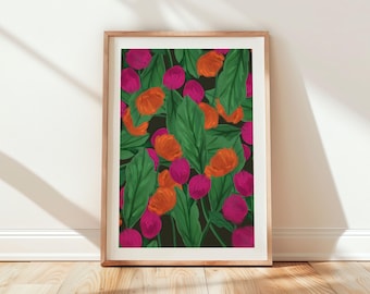 Dark Botanical Art Print: Green Floral Home Decor