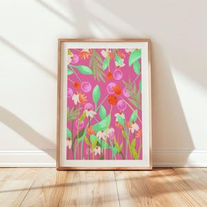 Bright Pink Abstract Floral Art Print, Colourful Floral Wall Art, Modern Home Decor, Bright Art Print