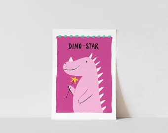 Stampa per cameretta con dinosauro rosa: decorazione murale rosa per la camera dei bambini