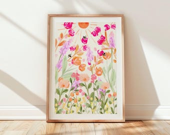 Wildflower Floral Art Print: Colorful Pastel Artwork